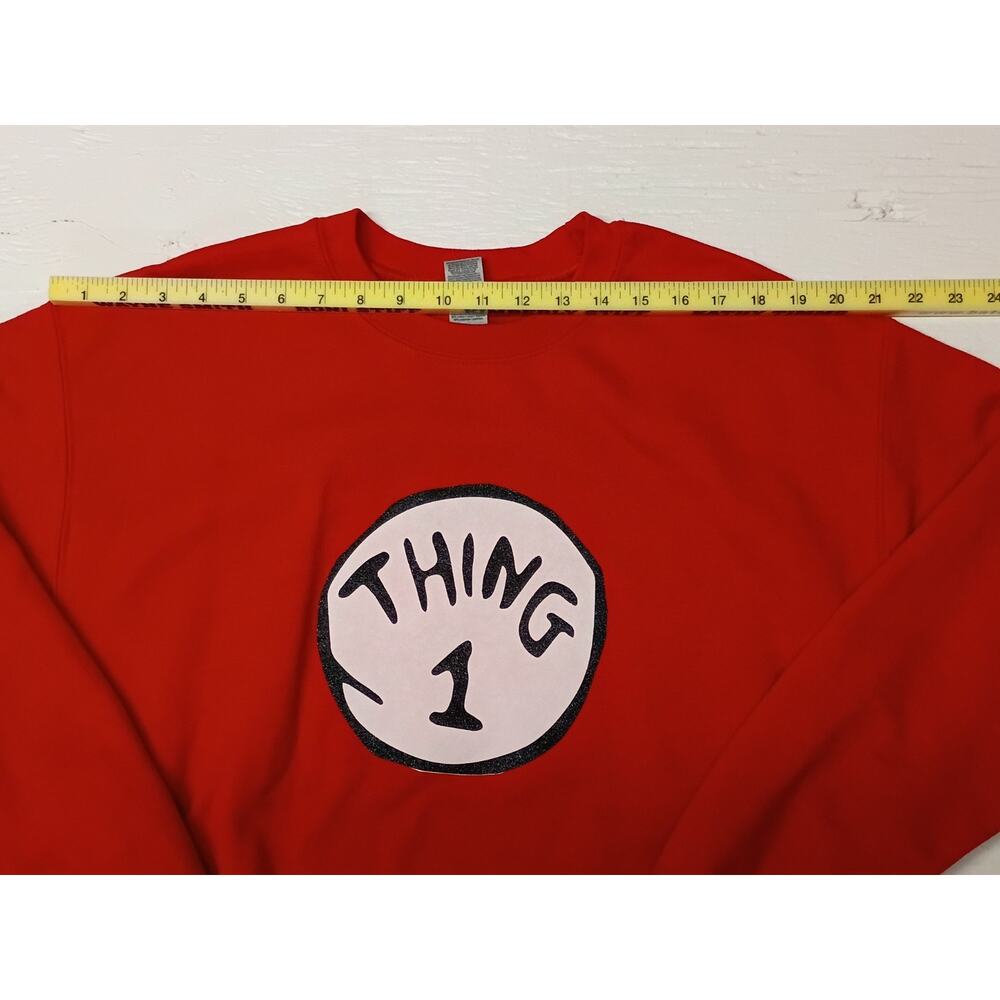 Gildan (Medium) Red Seuss Landing Thing 1 Theme Sweatshirt - Picture 3 of 10